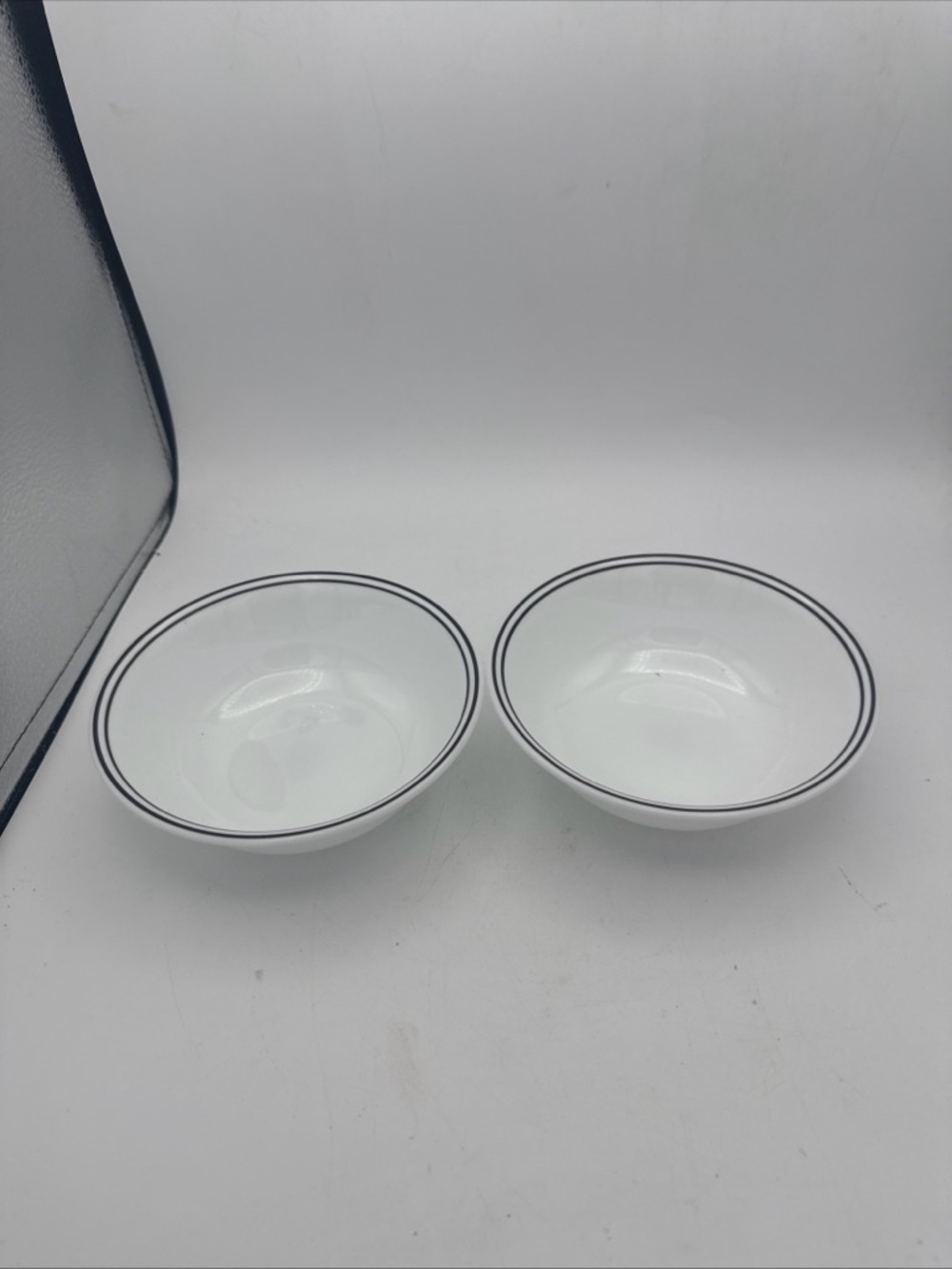 The Corelle Livingware City Block cereal bowls black rim 
- Set of 2